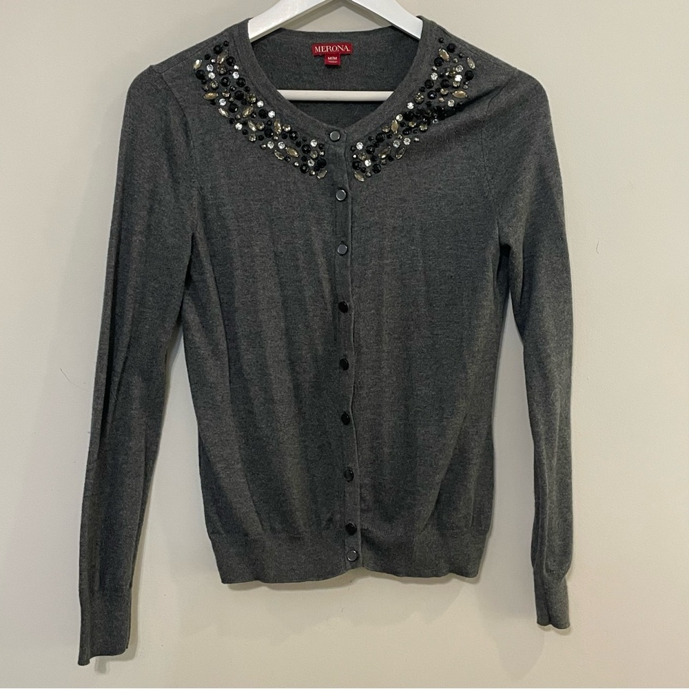 5/$25 MERONA Jeweled Collar Cardigan Sweater Medium